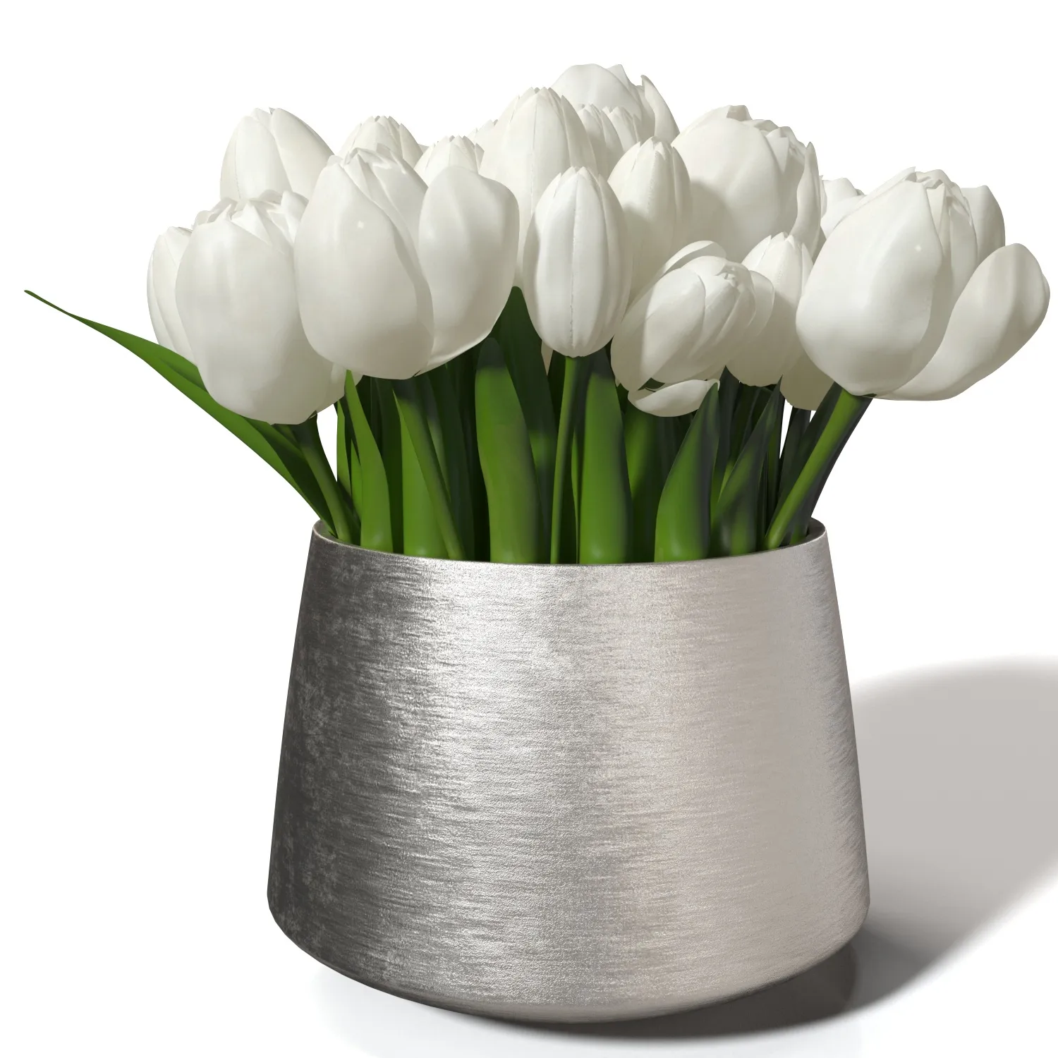 White Sulip In Silver Vase PBR 3D Model_03